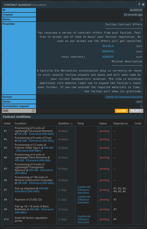 Colonization materials faction contract