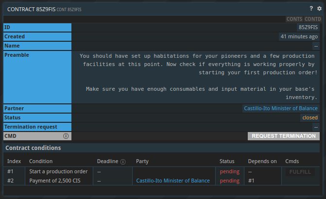 "start a production order" contract