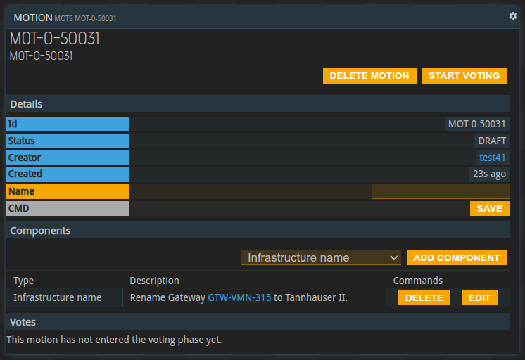 Motion component for renaming a gateway